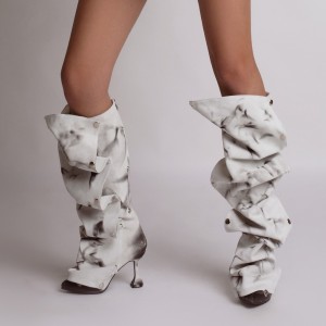 Cizme Annia White din Piele Intoarsa