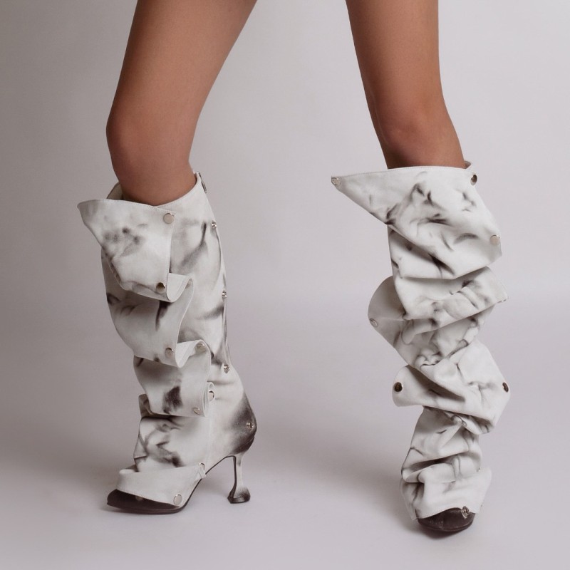 Cizme Annia White din Piele Intoarsa