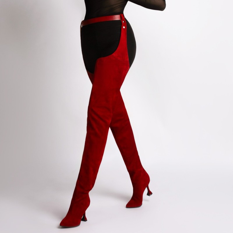 24h Cizme Lungi din Piele Naturala Coo Red