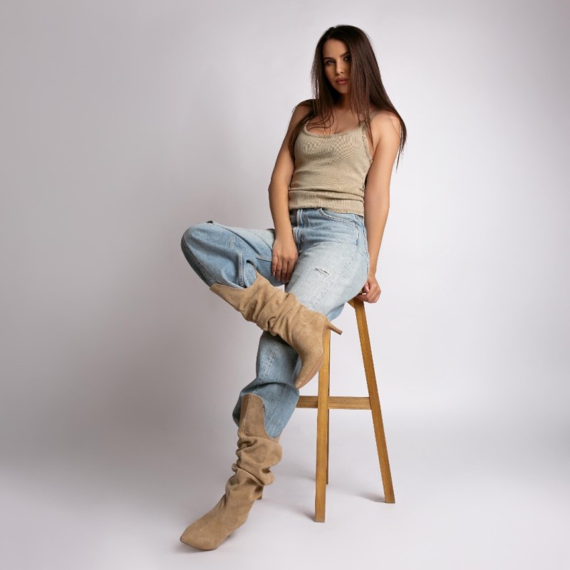 24h Botine dama Addinish  Sand din piele naturala intoarsa