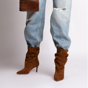 Botine dama Space Brown din piele naturala intoarsa