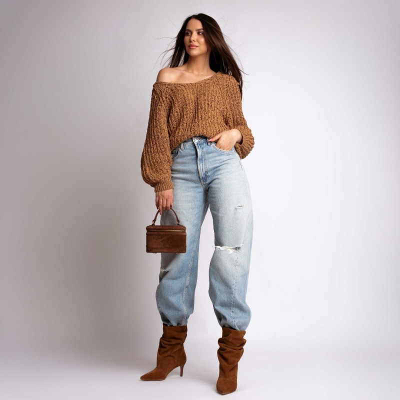 Botine dama Space Brown din piele naturala intoarsa