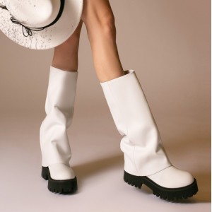 Bocanci Inalti Dama Sabug White din Piele