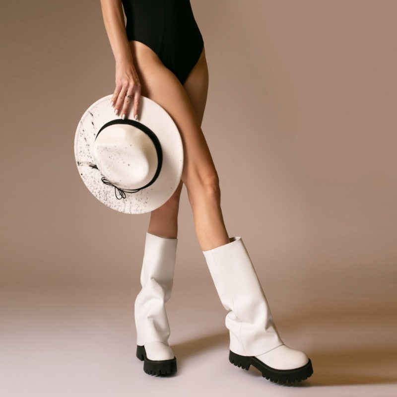 Bocanci Inalti Dama Sabug White din Piele