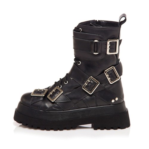 Bocanci Beckie din piele naturala neagra