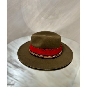 Palarie Kaki cu Banda piele naturala Rosie