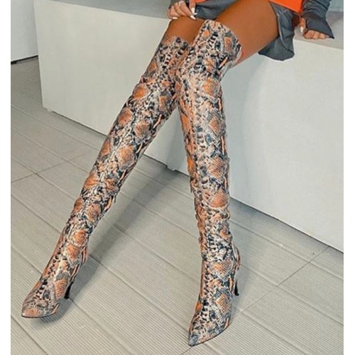 Cizme Lungi din Piele Bora Orange