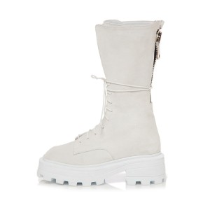 Bocanci Tulum din piele naturala intoarsa alba